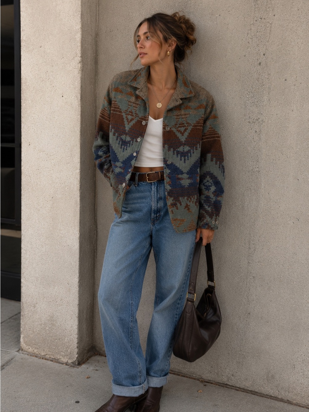 VINTAGE LL Bean Wool Jacket Womens Large Aztec Blanket Button Accents